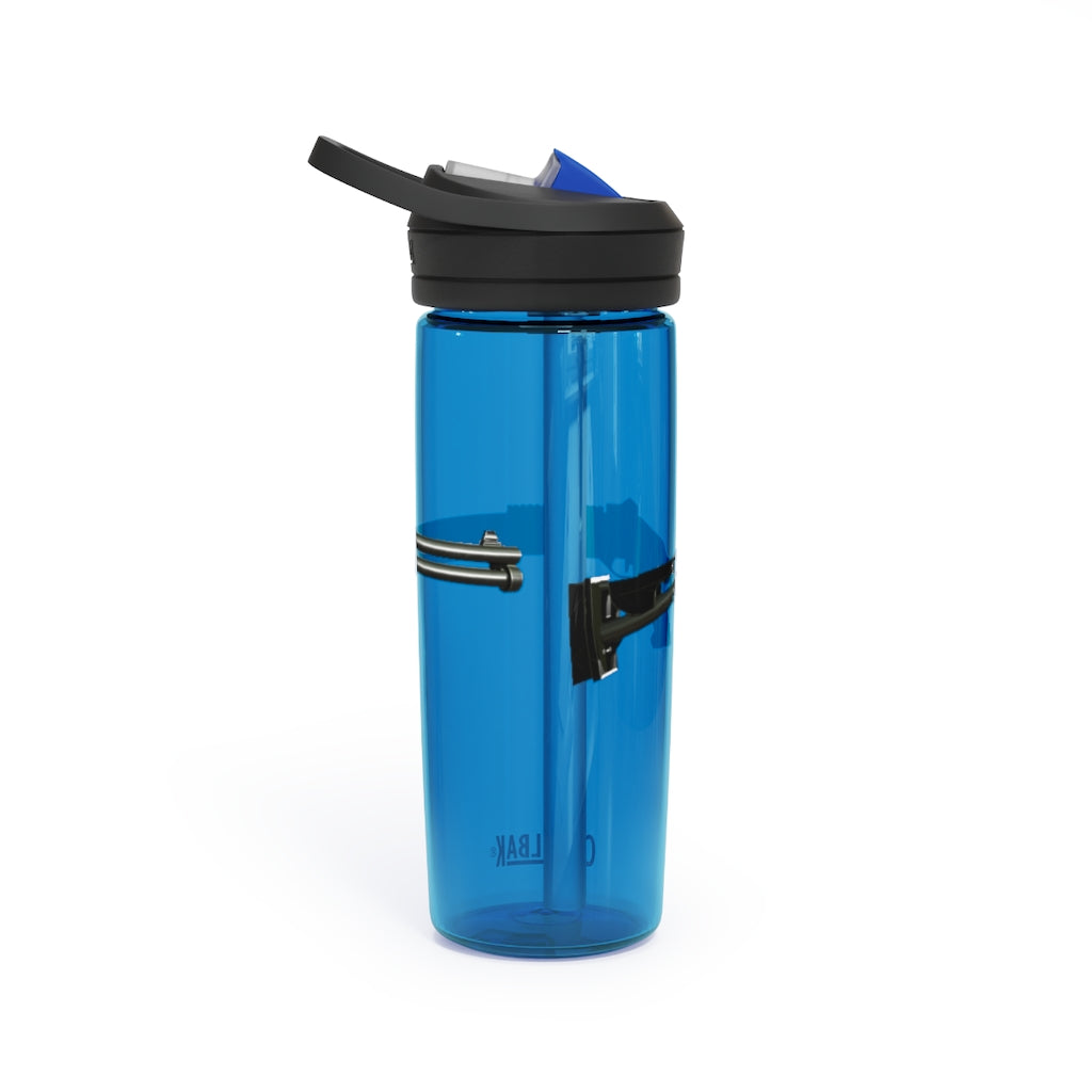 CamelBak Eddy® Water Bottle in 20oz and 25oz sizes, made from durable Tritan™ material, featuring a spill-proof biting valve and easy-carry handle.